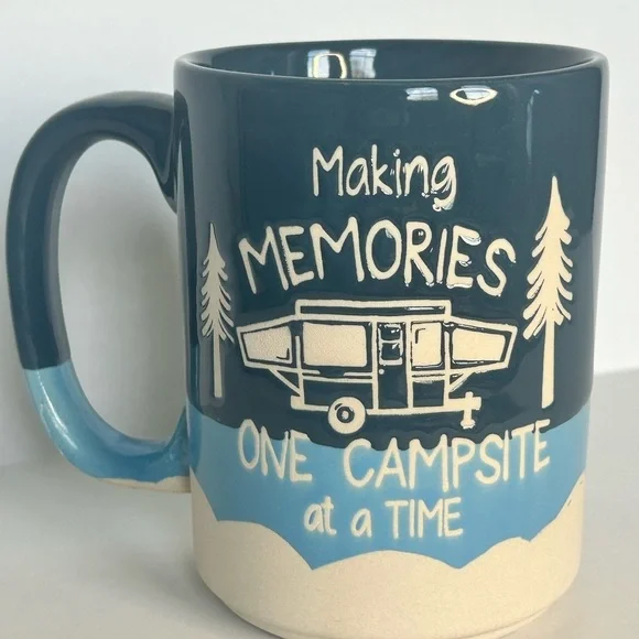 SOLD—Campsite Memories Raised Image Coffee Mug Gift Spectrum Designs Blue - Picture 3 of 7